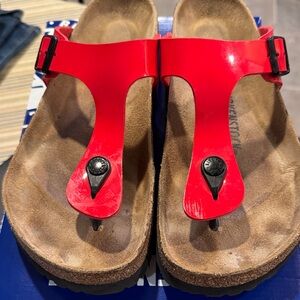 Birkenstock Red Sandals with Black Sole